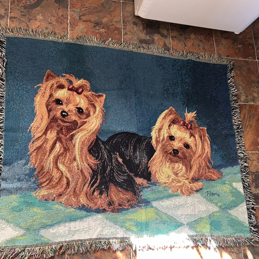 Picken Yorkie girl dog tapestry throw blanket